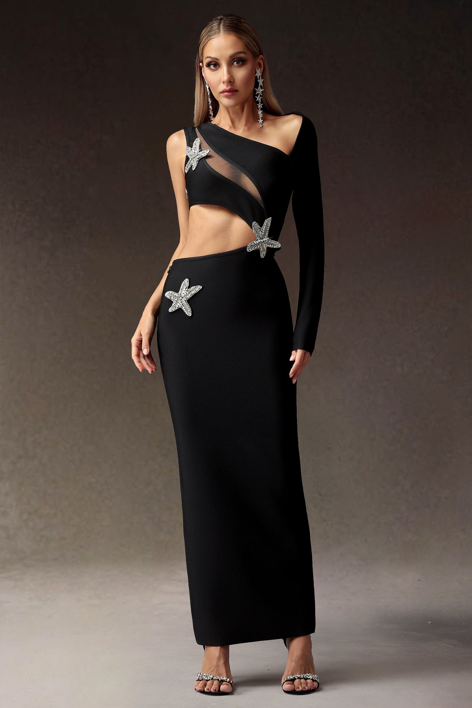 Slit One Shoulder Slim Hollowed-out Bandage Maxi Dress