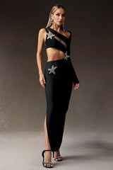 Slit One Shoulder Slim Hollowed-out Bandage Maxi Dress