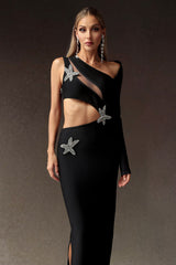 Slit One Shoulder Slim Hollowed-out Bandage Maxi Dress