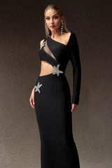 Slit One Shoulder Slim Hollowed-out Bandage Maxi Dress
