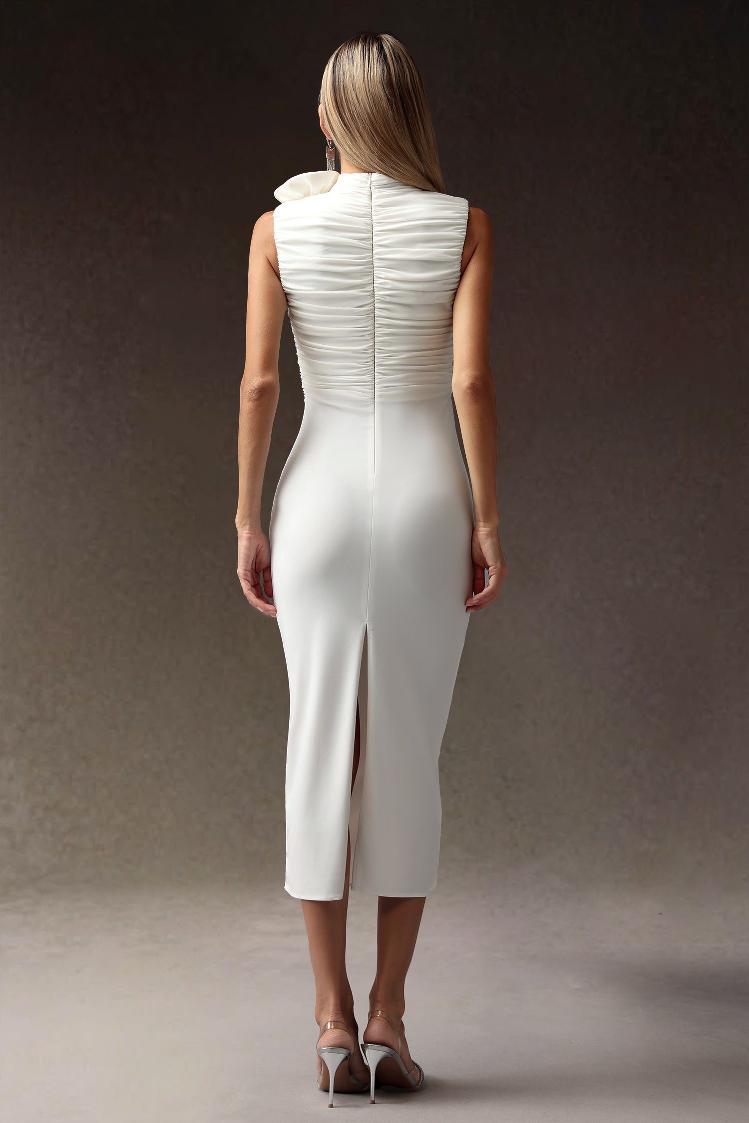 Flowers Slim Sleeveless Midi Dress