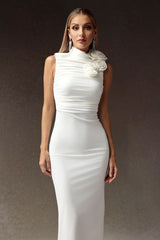 Flowers Slim Sleeveless Midi Dress