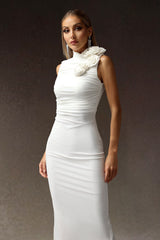 Flowers Slim Sleeveless Midi Dress