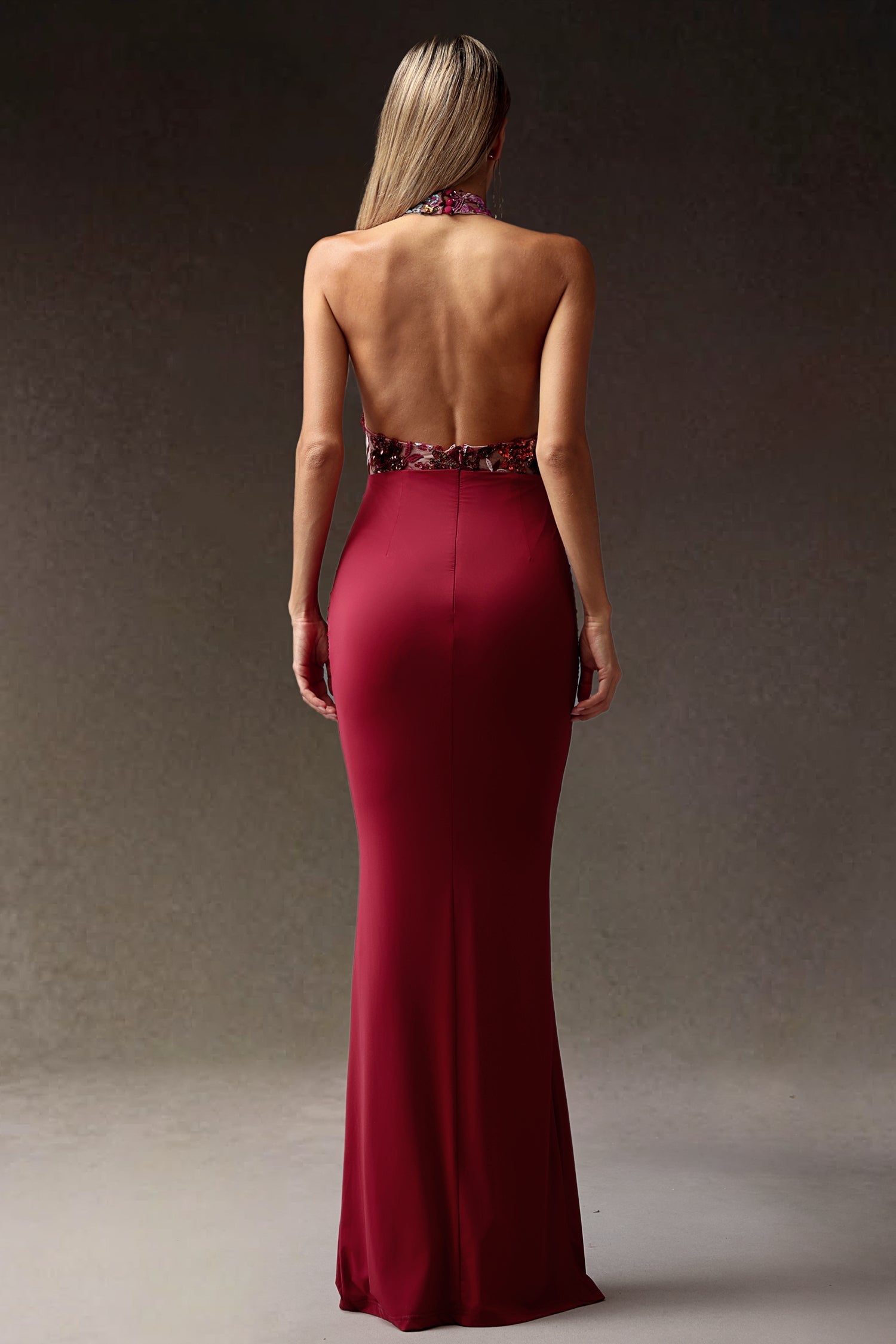 Flowers Sequins Slim Maxi Dress