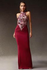 Flowers Sequins Slim Maxi Dress