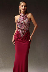Flowers Sequins Slim Maxi Dress