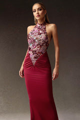 Flowers Sequins Slim Maxi Dress