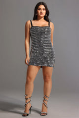 Robe mini bandage dos nu à strass - Noire 
