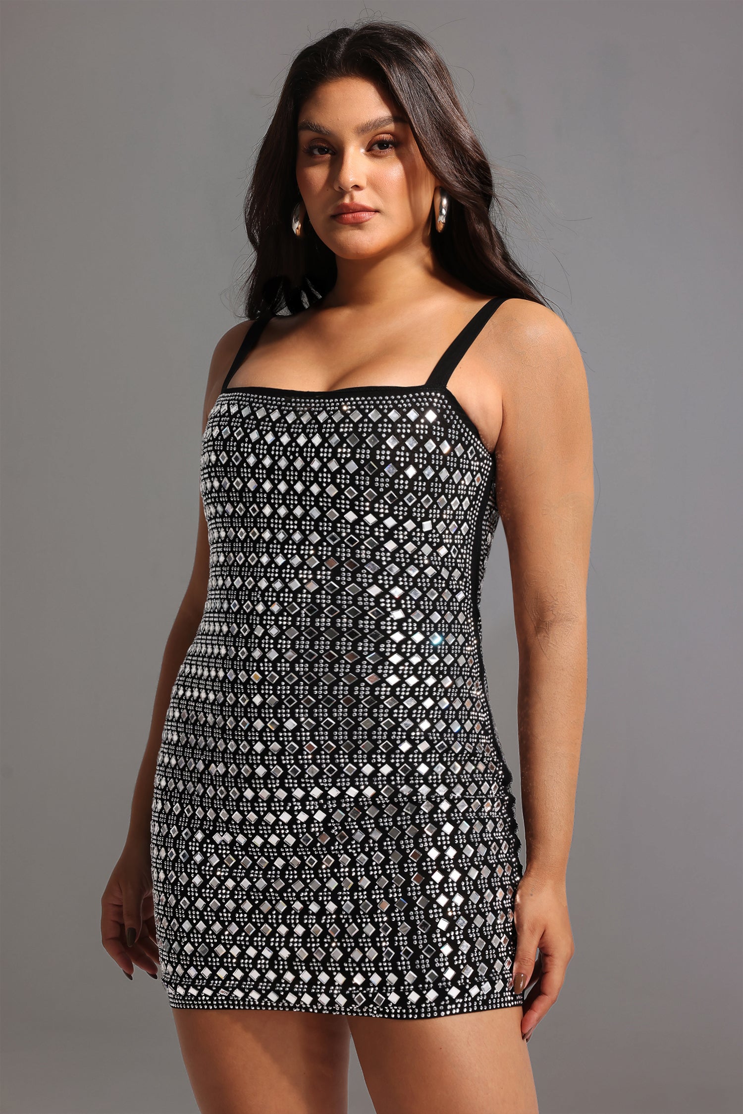 Robe mini bandage dos nu à strass - Noire 