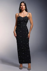 Robe maxi sans manches à bretelles diamantées