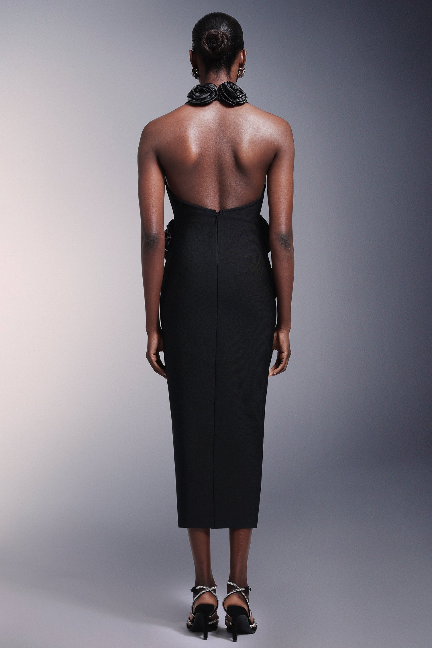 Flowers High Slit Deep-V Bandage Midi Dress