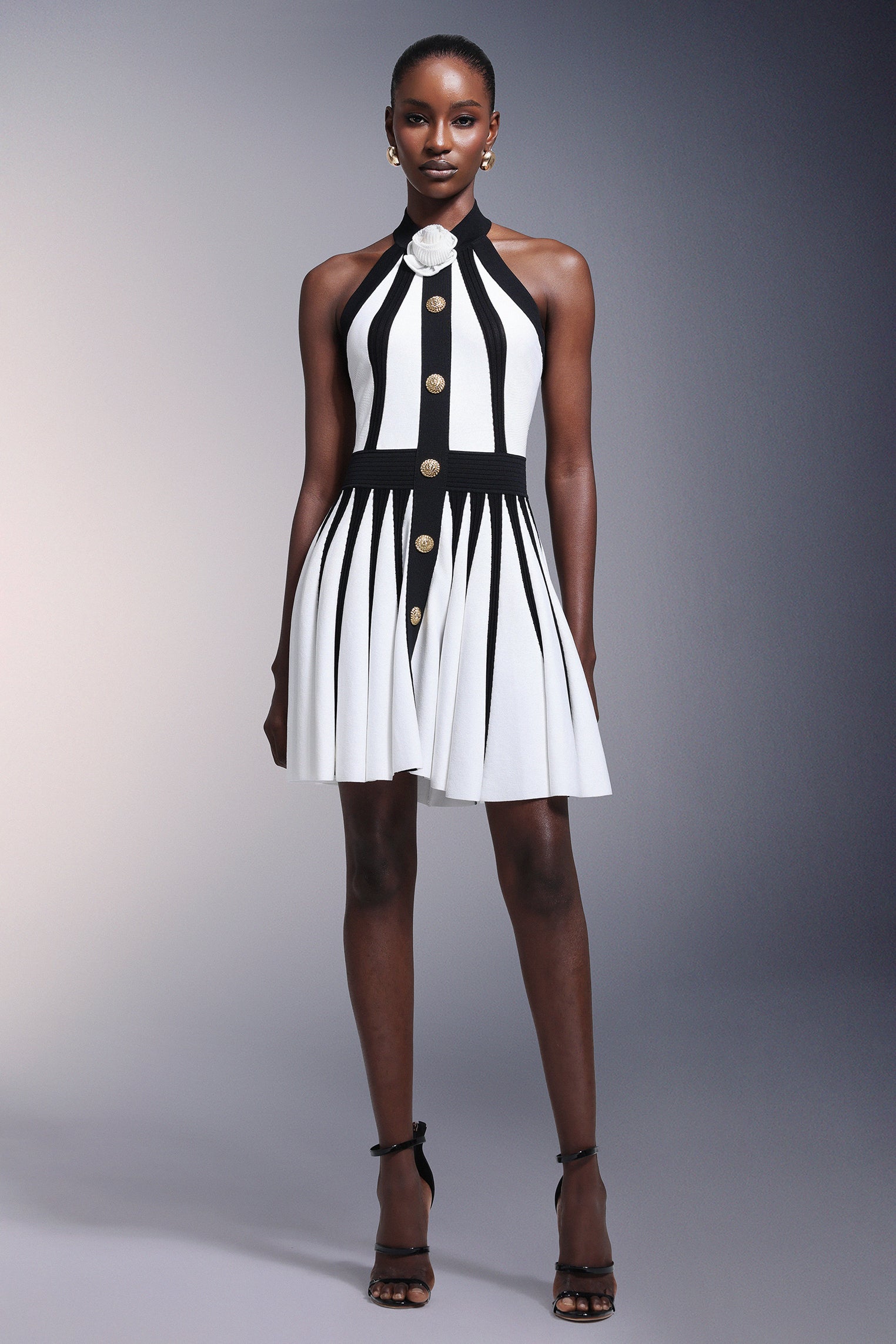 Flower Halter Stripes Mini Dress