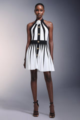 Flower Halter Stripes Mini Dress