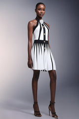 Flower Halter Stripes Mini Dress