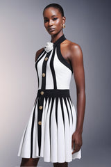 Flower Halter Stripes Mini Dress