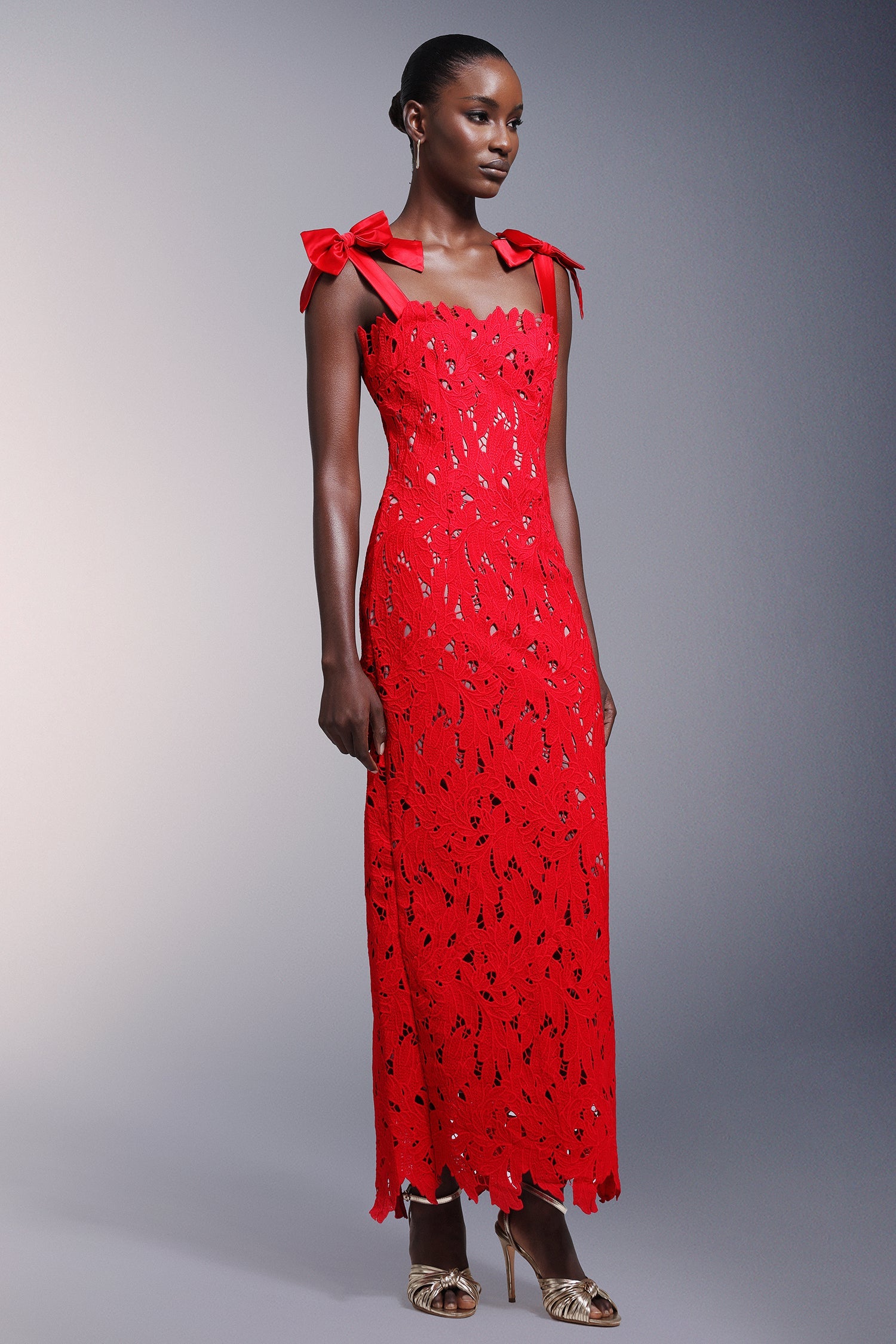 Bows Lace Sleeveless Maxi Dress