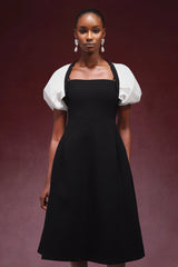 Short Sleeves Square-cut collar Midi Dress