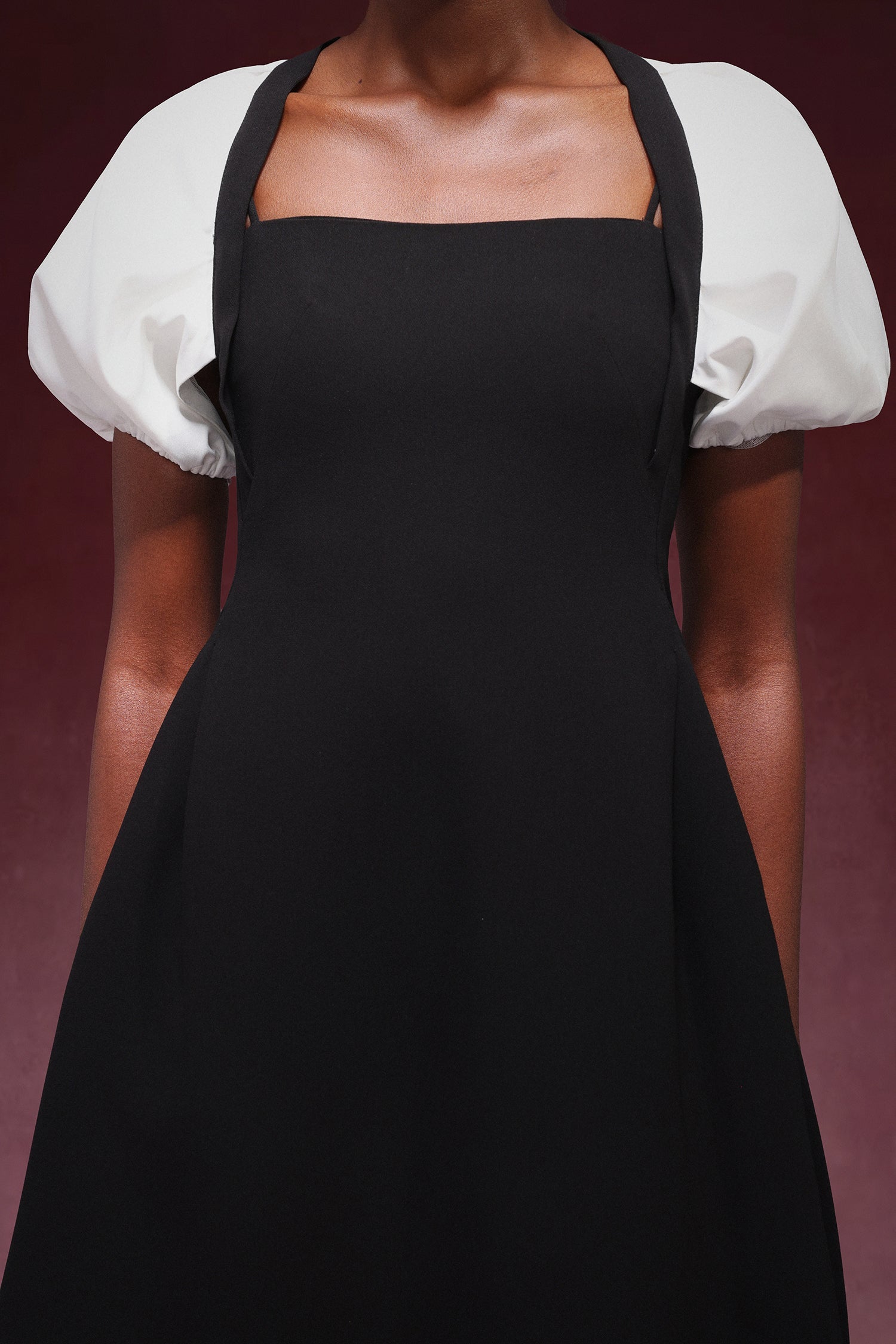 Short Sleeves Square-cut collar Midi Dress