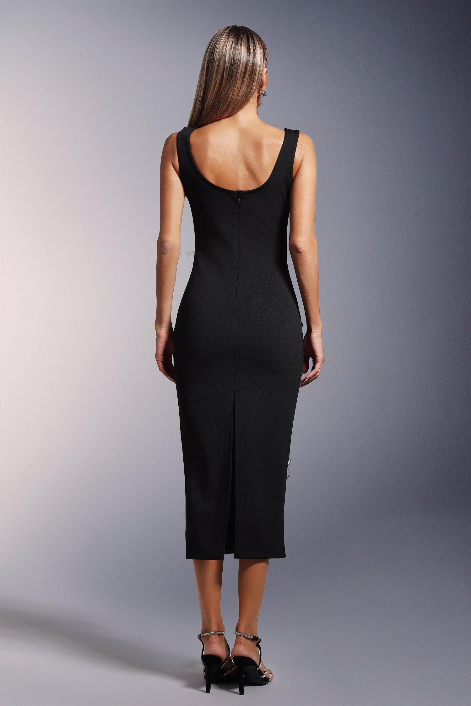 Sleeveless  Diamond Flowers Bandage Midi Dress