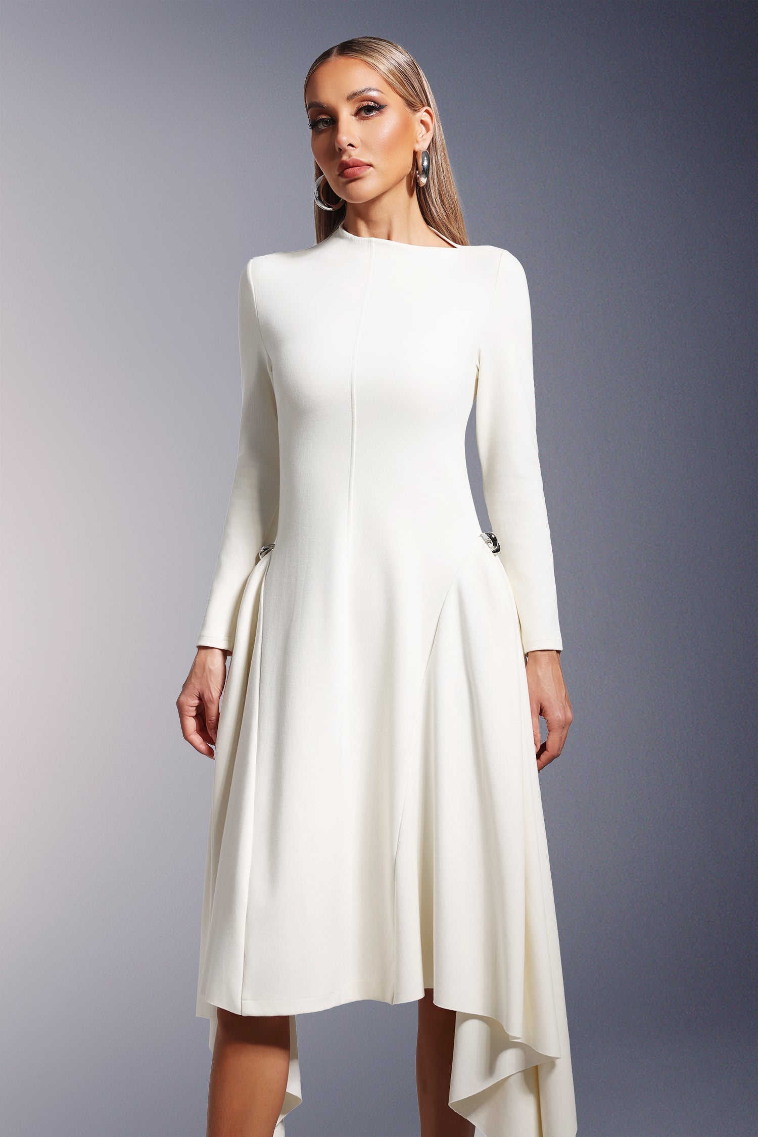 Long Sleeves  Midi Dress