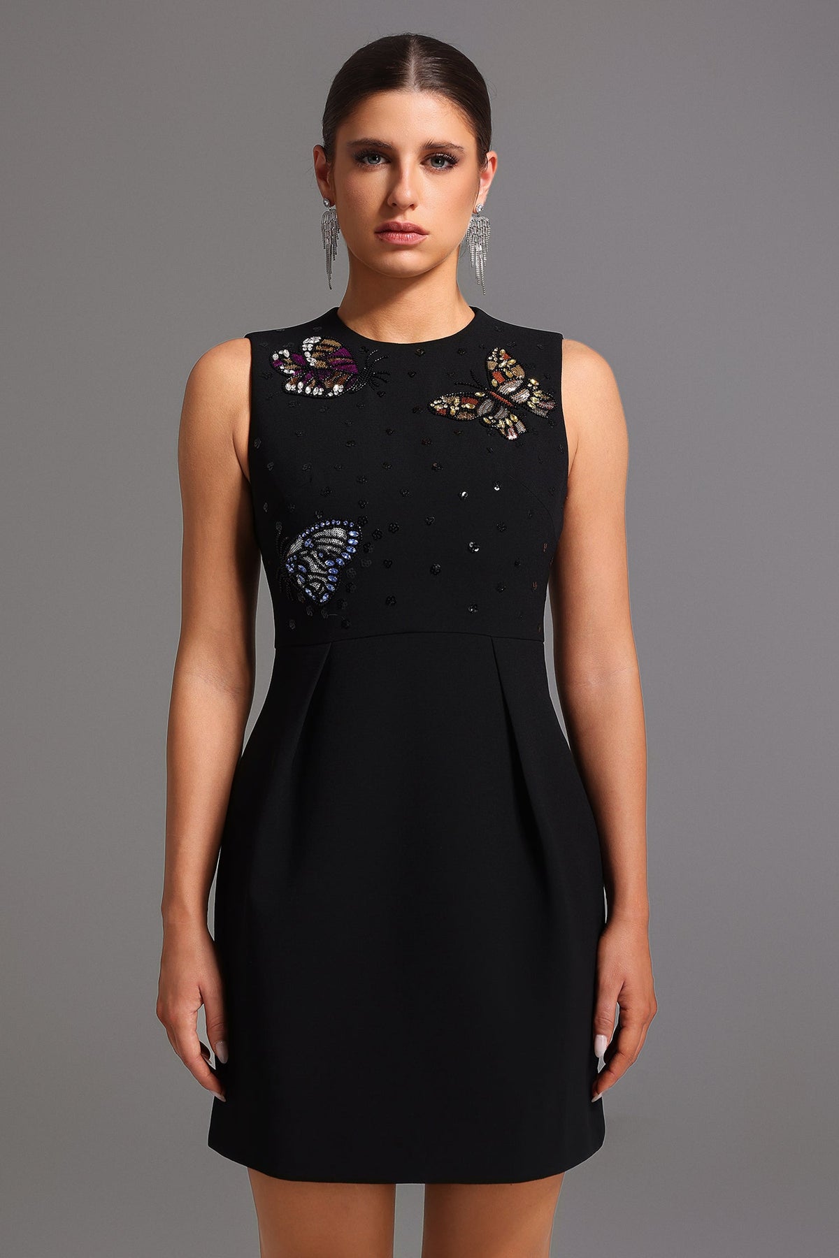 Sleeveless Round Neck Sequins Mini Dress