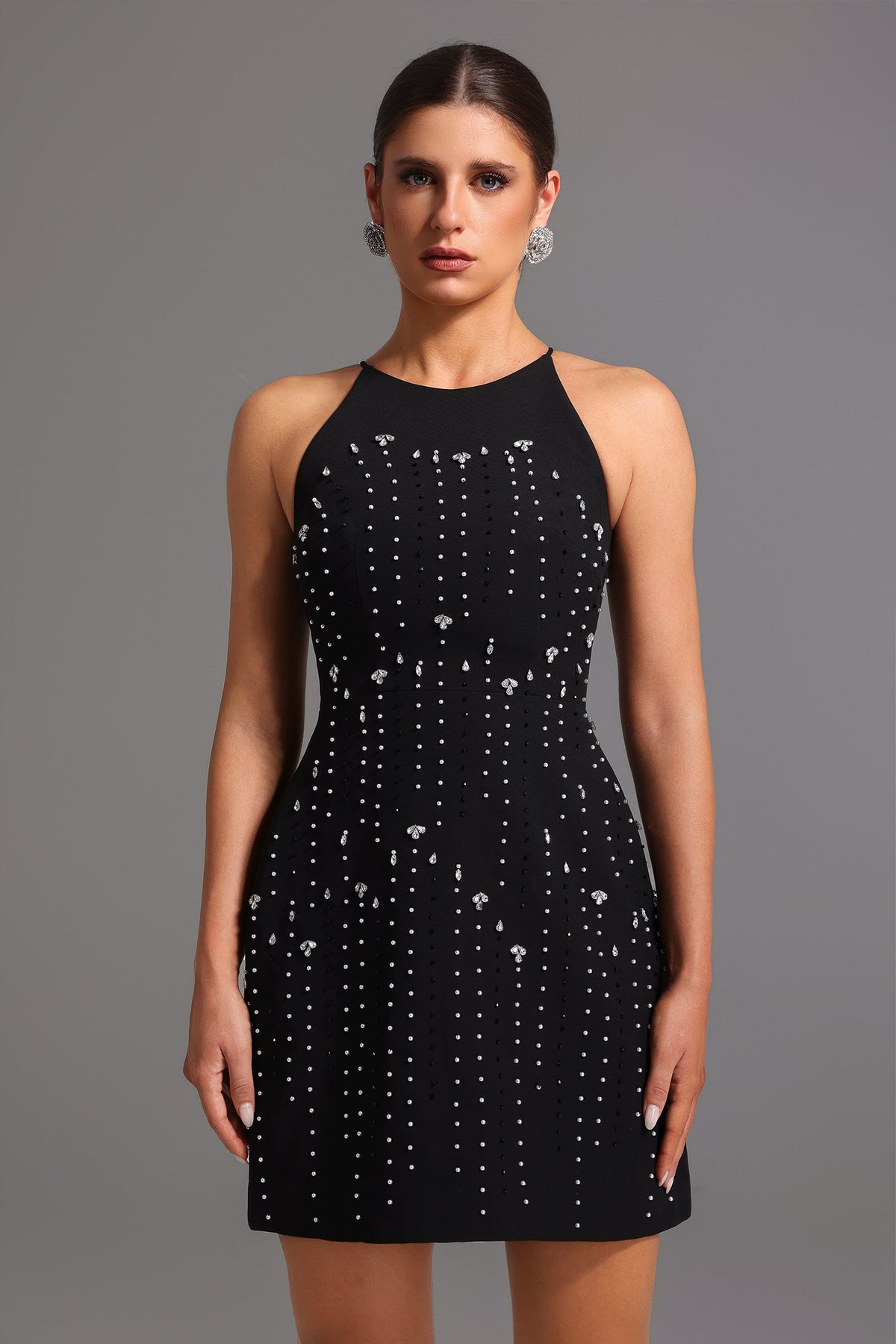 Round Neck Sleeveless Diamond Mini Dress