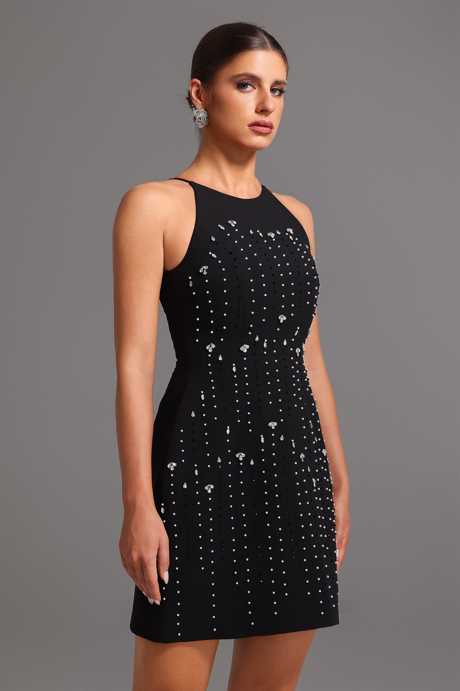 Round Neck Sleeveless Diamond Mini Dress
