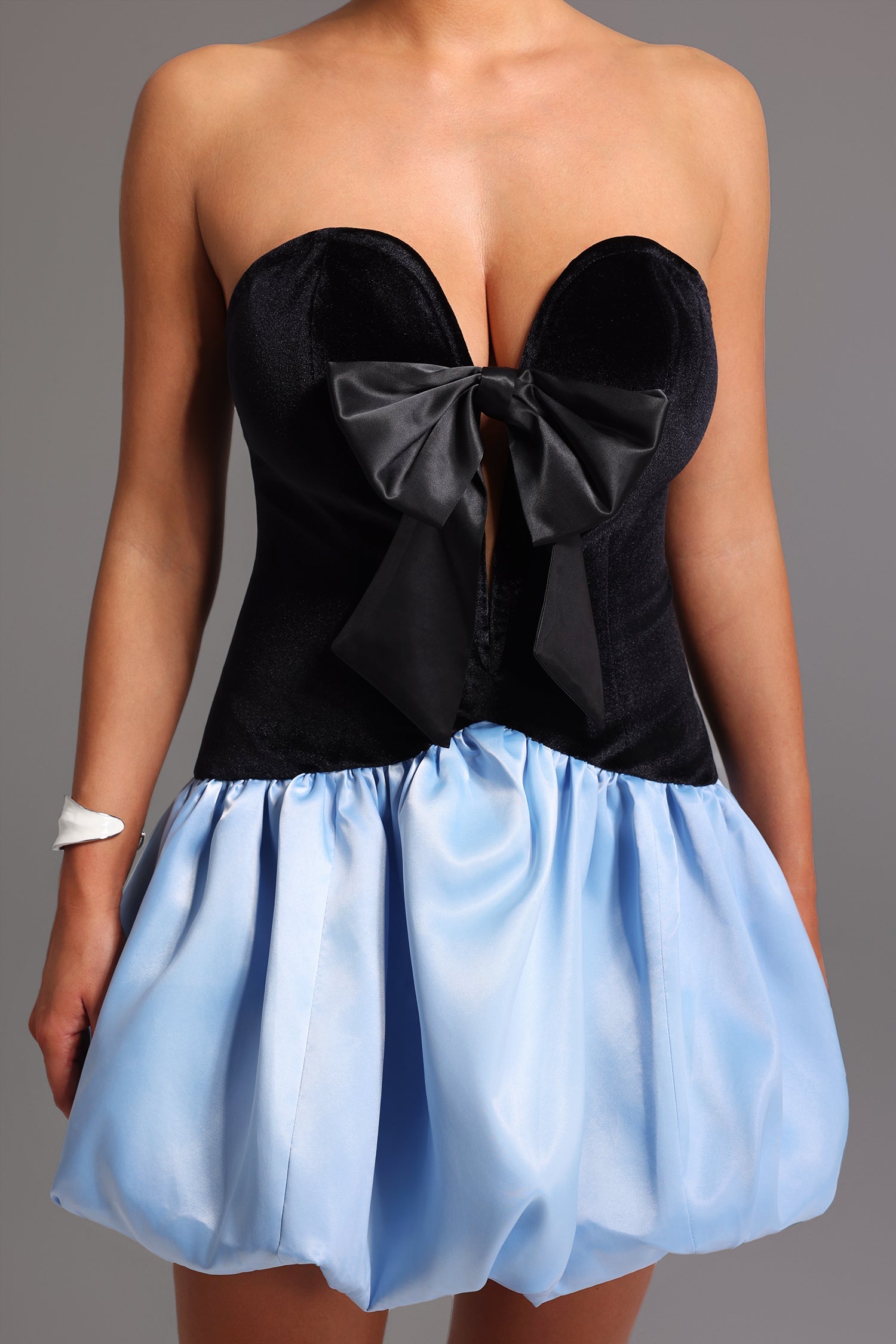 Strapless Deep-V Mini Dress