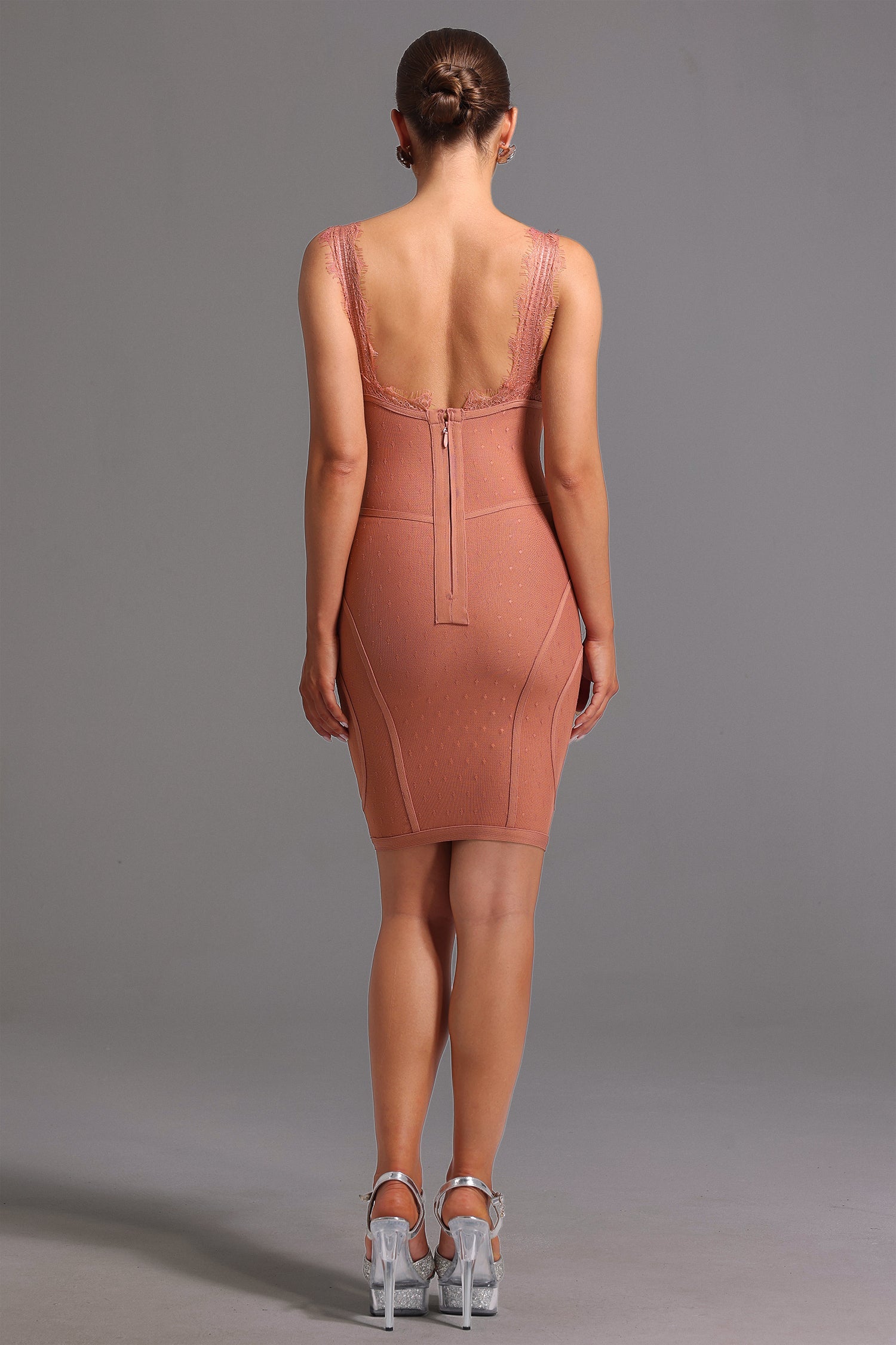 Bandage Sleeveless V Neck Lace Mini Dress