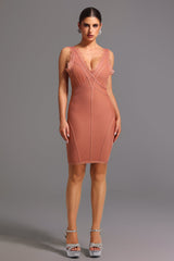 Bandage Sleeveless V Neck Lace Mini Dress