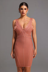 Bandage Sleeveless V Neck Lace Mini Dress