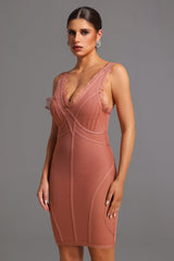 Bandage Sleeveless V Neck Lace Mini Dress