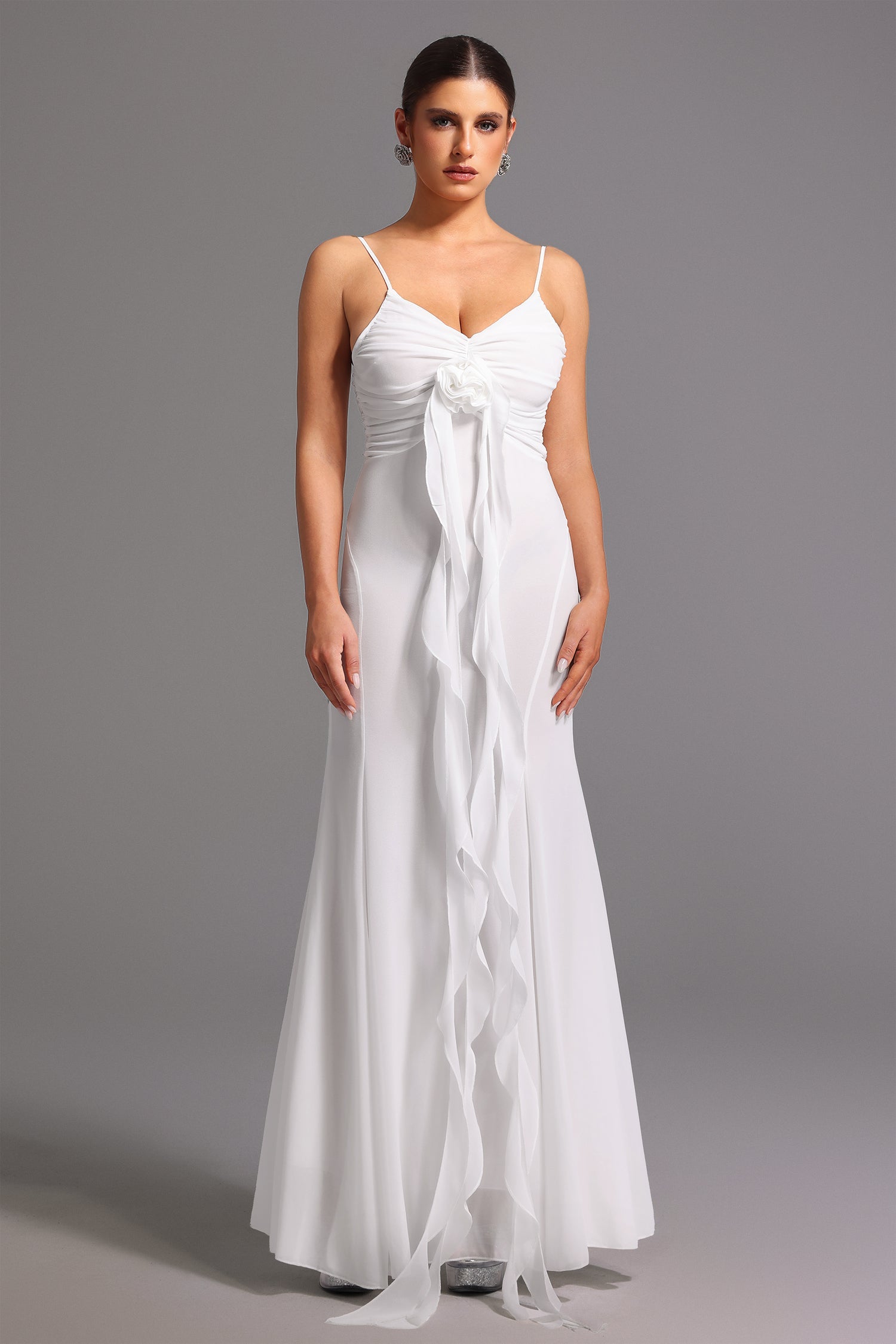 Robe longue sans manches à décolleté plongeant et imprimé floral