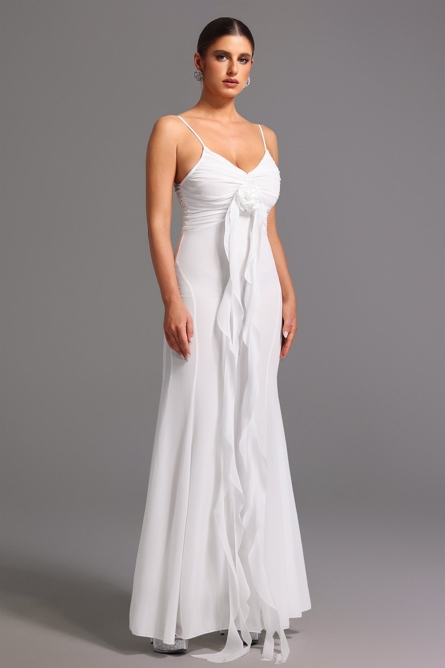 Robe longue sans manches à décolleté plongeant et imprimé floral