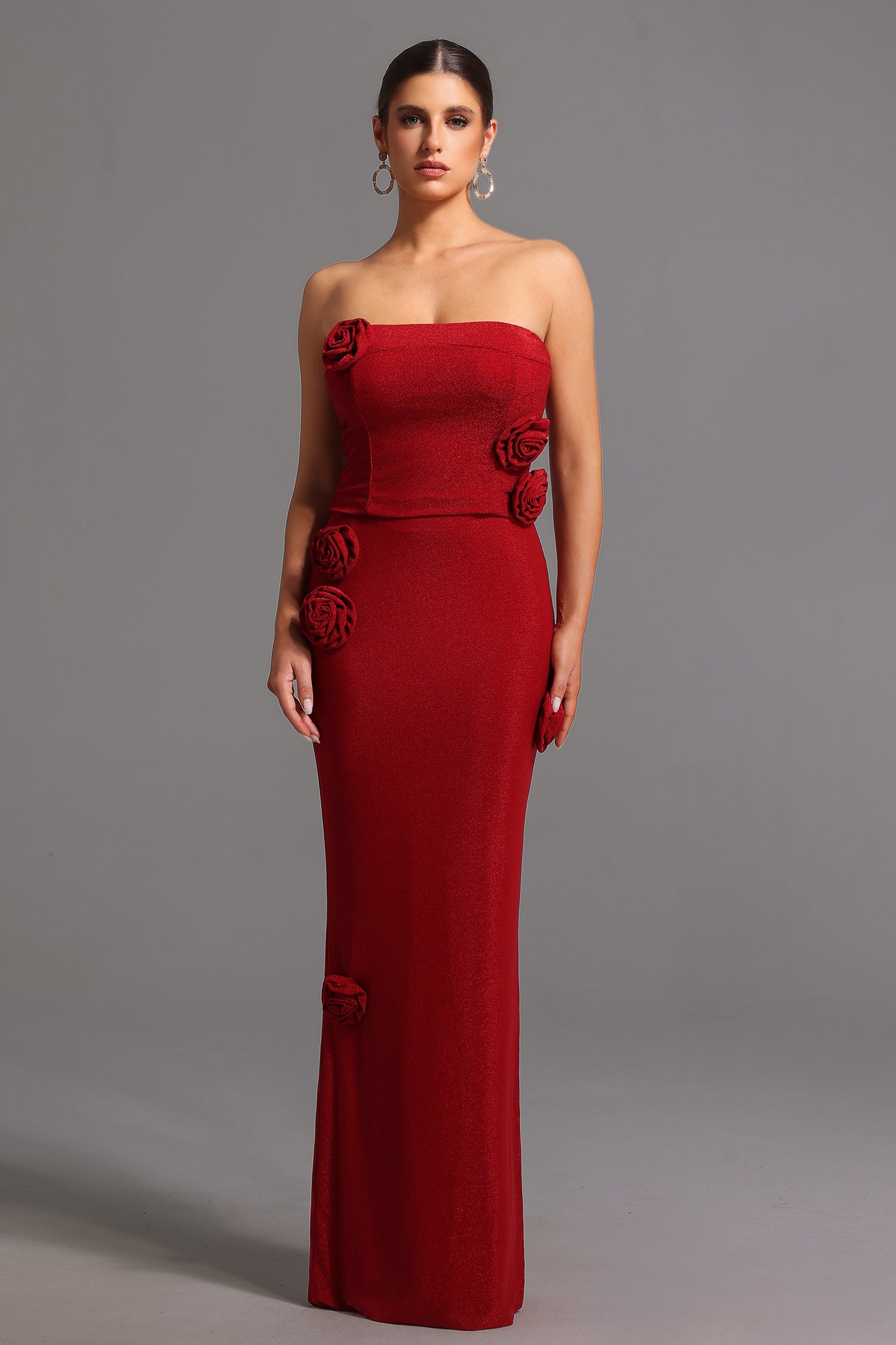 Ensemble maxi sans bretelles à fleurs 