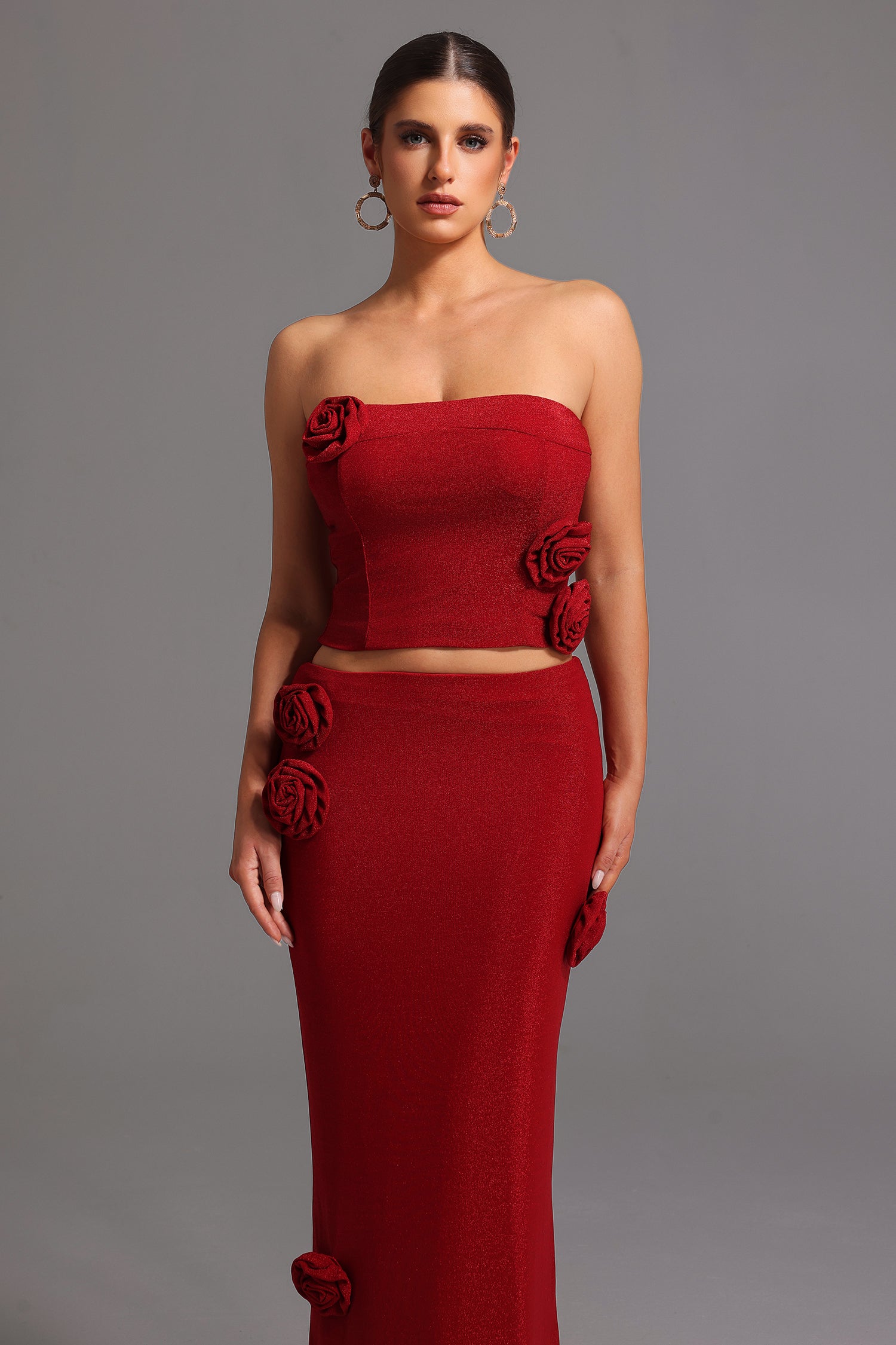 Ensemble maxi sans bretelles à fleurs 