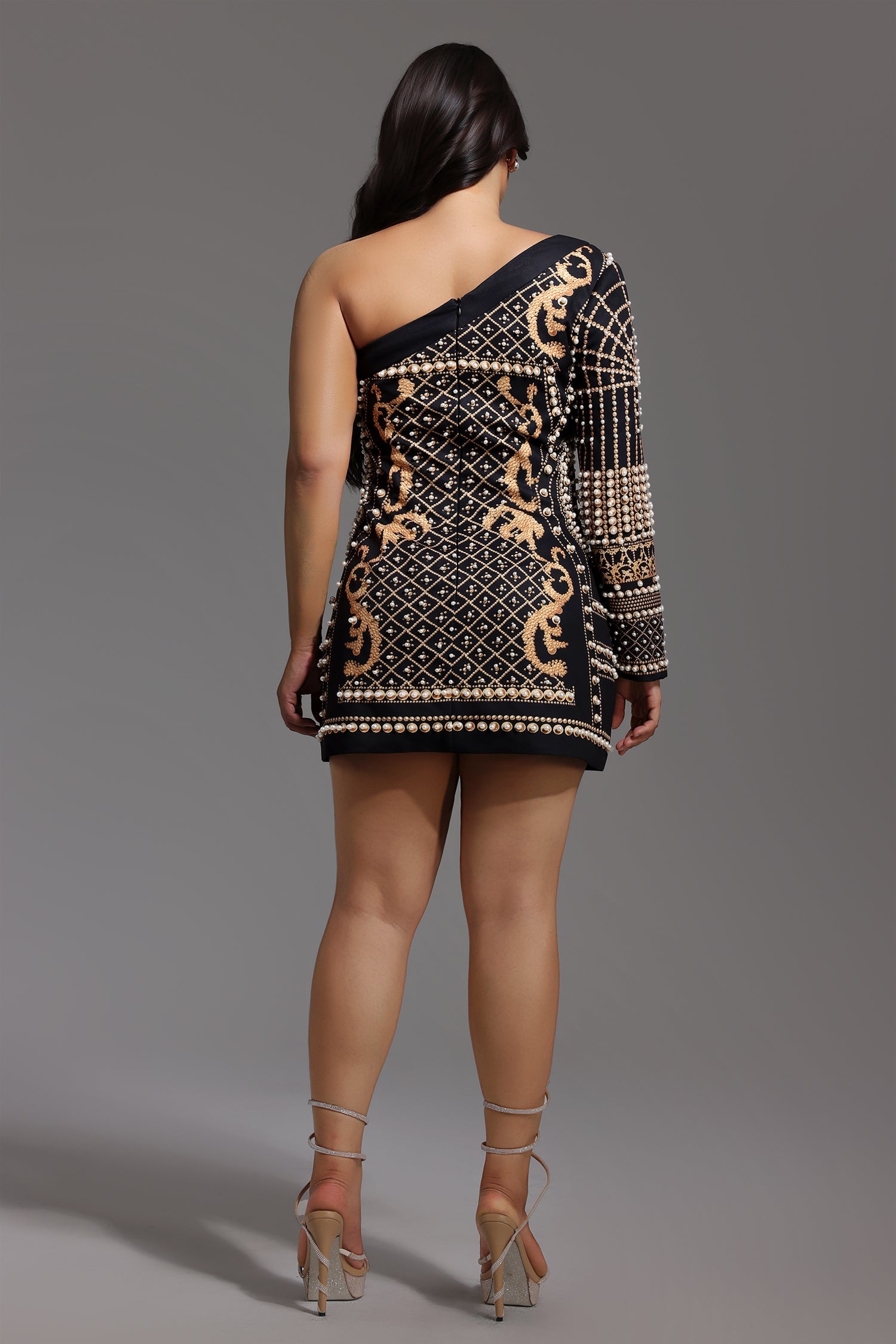 One Shoulder Pearl Mini Dress