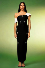 Off The Shoulder Sleeveless Diamond Bandage Midi Dress