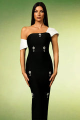 Off The Shoulder Sleeveless Diamond Bandage Midi Dress