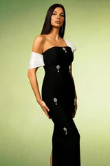 Off The Shoulder Sleeveless Diamond Bandage Midi Dress