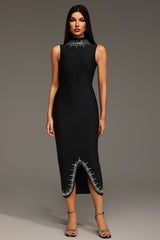 Sleeveless Round Neck Diamond Bandage Maxi Dress