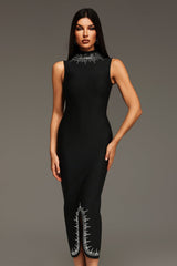 Sleeveless Round Neck Diamond Bandage Maxi Dress