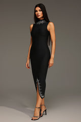 Sleeveless Round Neck Diamond Bandage Maxi Dress