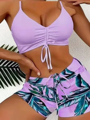 Swimwear Set: Tie-Dye Print Ruffle Bikini with Drawstring Sets Open Back Bikini Sets