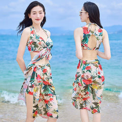 3-Piece Bikini Set Backless Swimsuit with Middle Malaysian Style Swimwear Fashion Boho