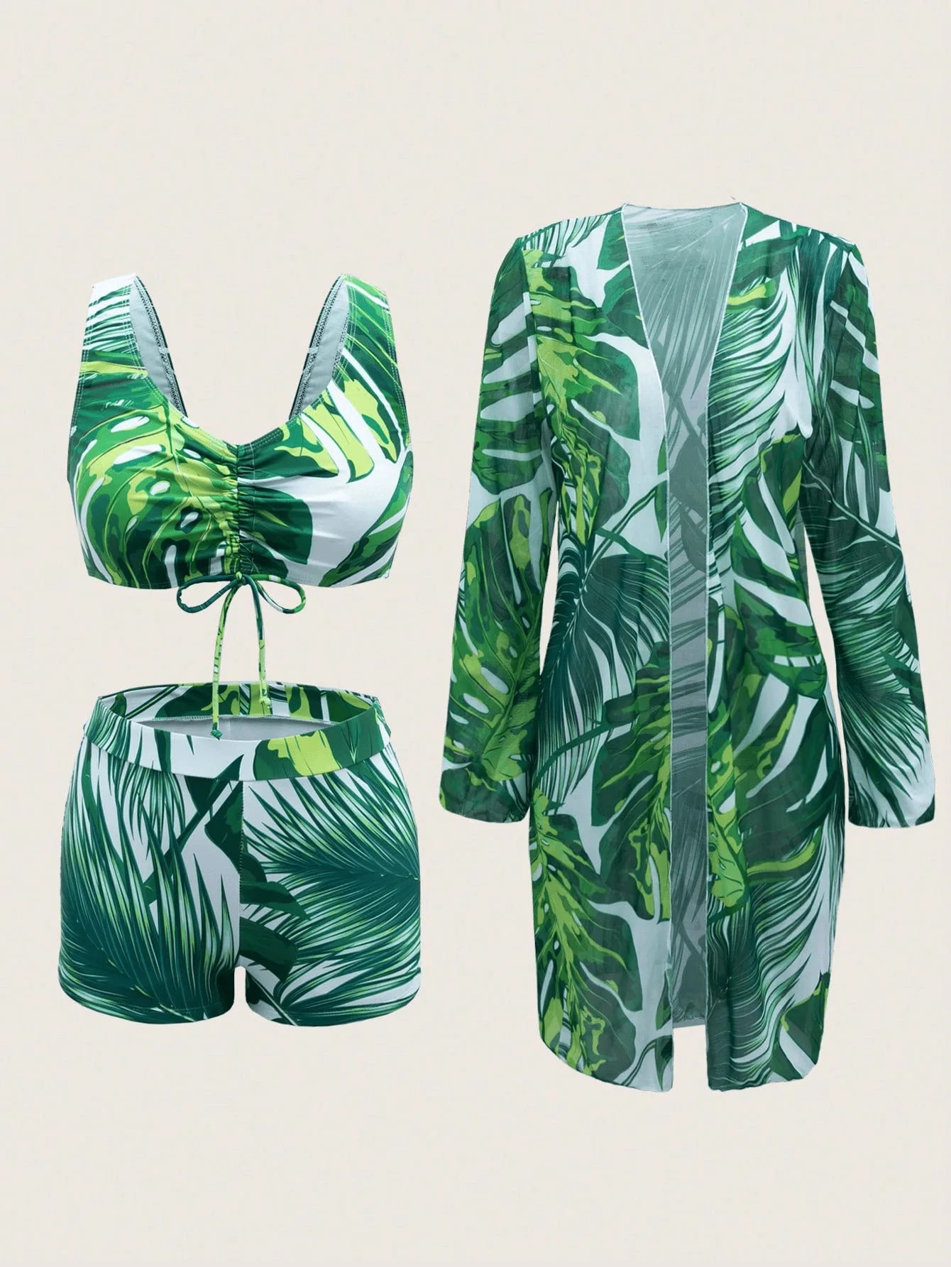 Maple Leaf Bikini Set 3-Piece Swimwear with Cover Up Fashion Bathing Suit Outfit Set Floral
