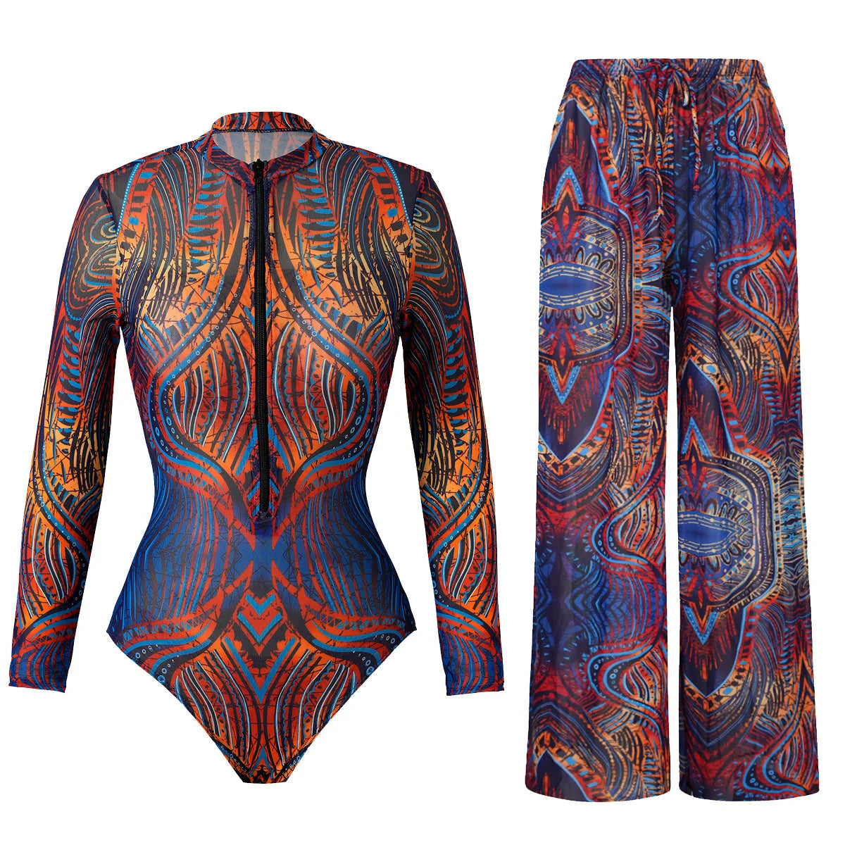Smart Swimsuit Long Sleeve Full Body Купальник Long Pants Anti-UV Sun Protection Two Piece Swimwear