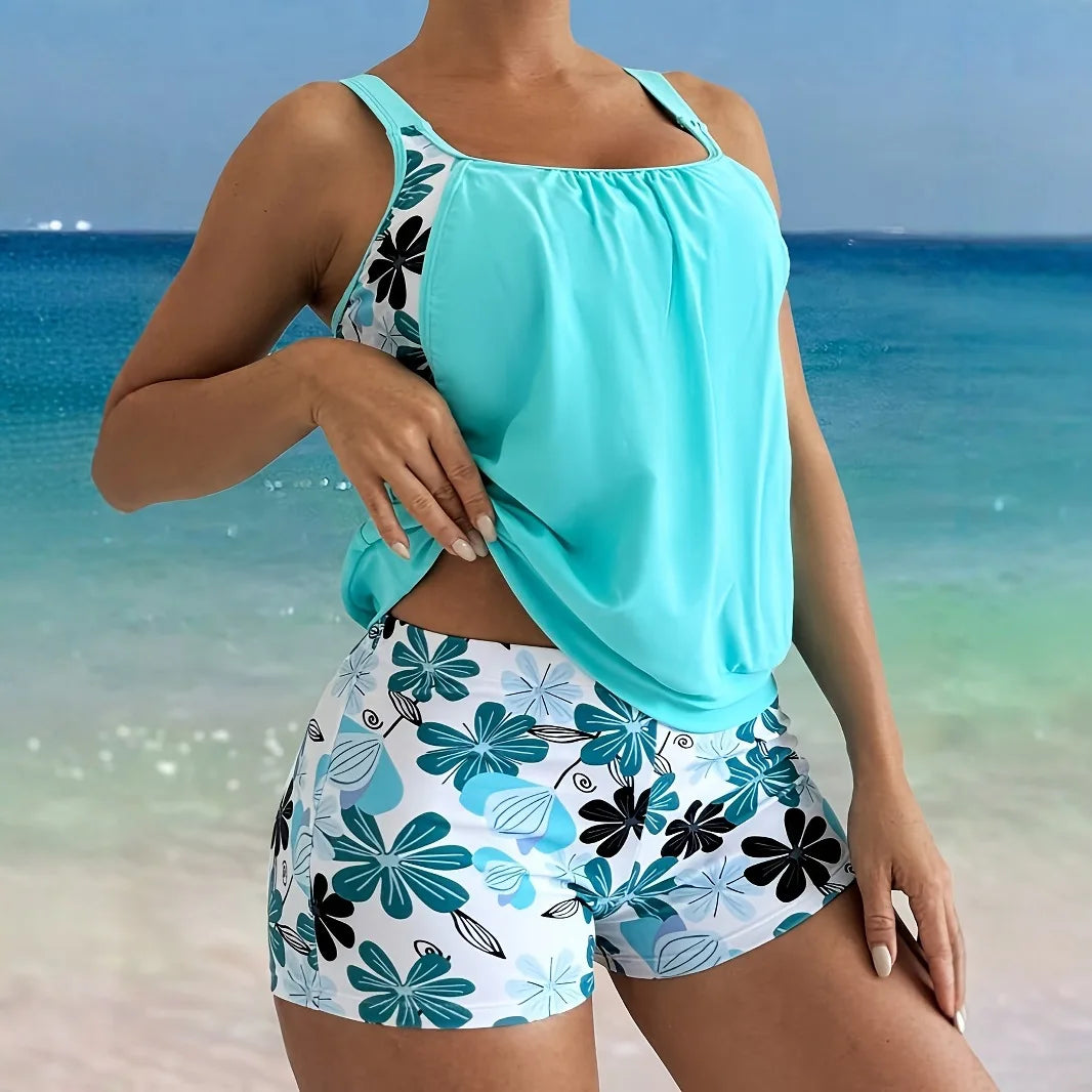 Blue Bikini Set Colorful Print Two Piece Swimwear Swim Suit Bathing Suit