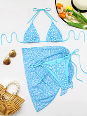 Leopard Print Bikini Set Tie-Side Swimwear Adjustable String Triangle Top & Cheeky Panties Two-Piece