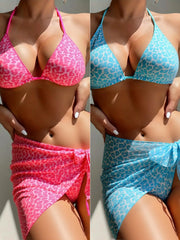 Leopard Print Bikini Set Tie-Side Swimwear Adjustable String Triangle Top & Cheeky Panties Two-Piece